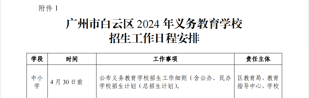 广州白云区初中招生日程参考