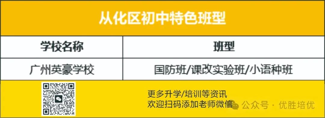 广州从化区初中特色班型