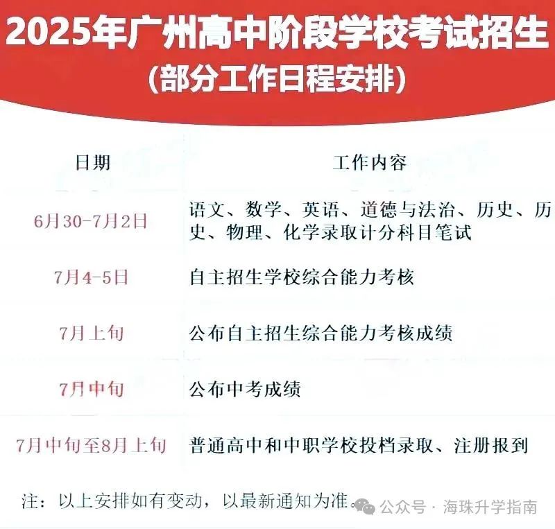 6.30-7.2中考，7月中旬查分和录取！2025年广州中考考试及录取时间安排出炉！