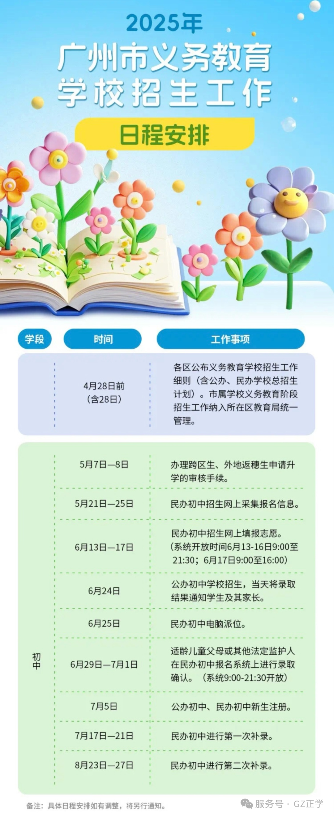 2025年广州初中招生日程安排