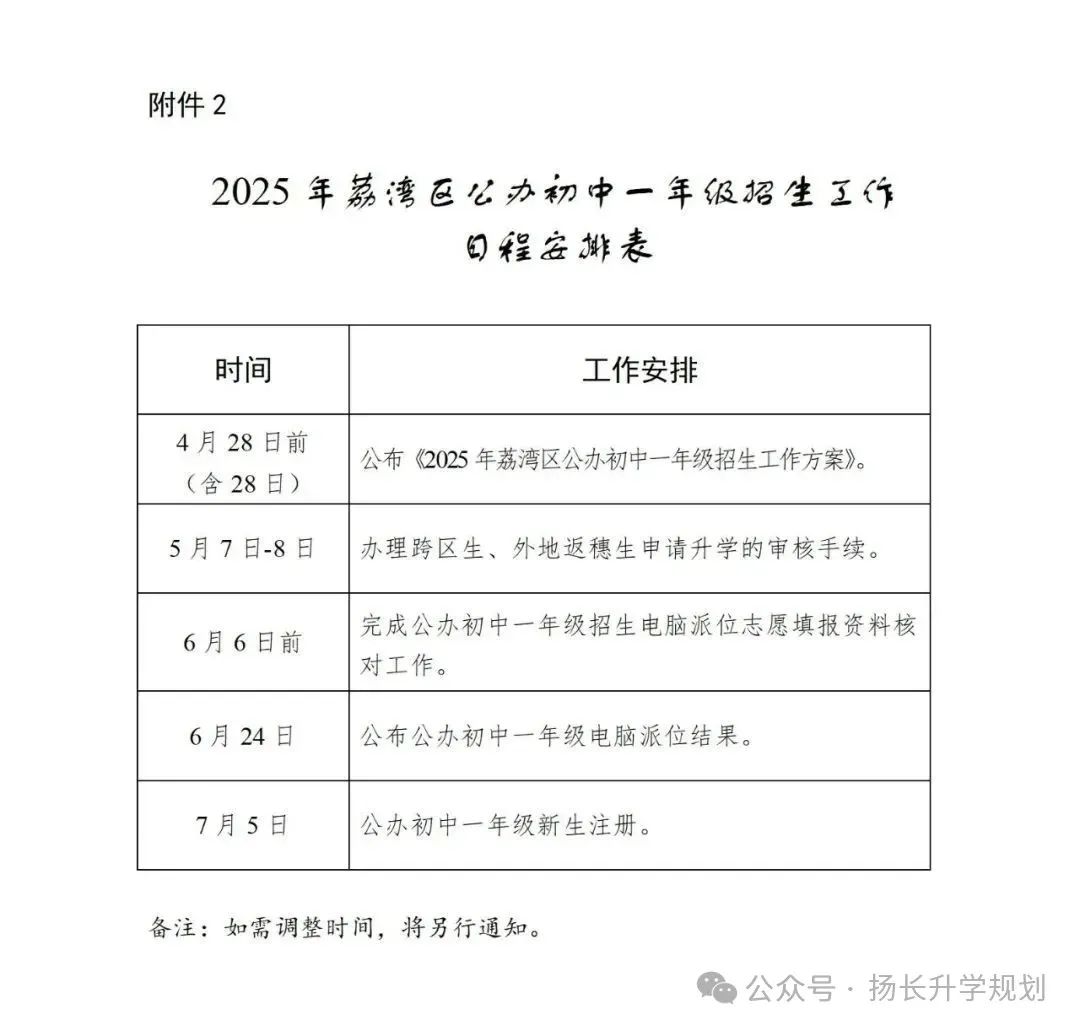 2025年广州荔湾区小升初招生细则